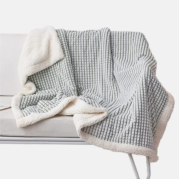 Soft and warm  plaid jacquard flannel blanket sherpa double ply blanket for winter
