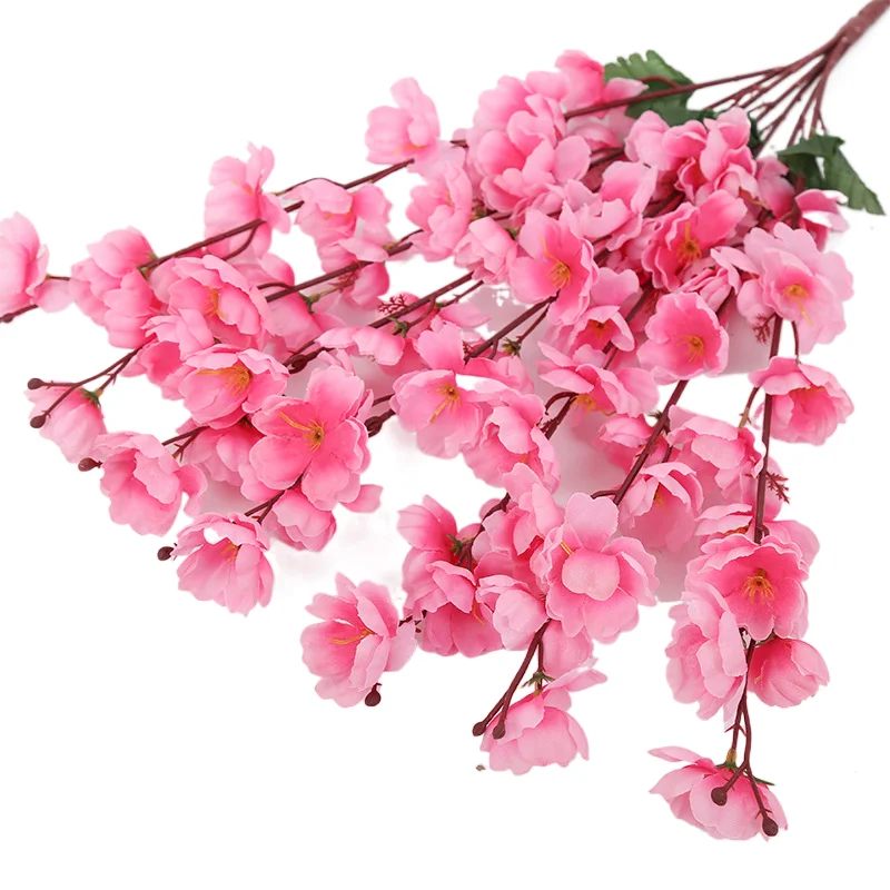 Export quality 65cm length artificial cherry blossom branch white pink silk peach flowers for decoration