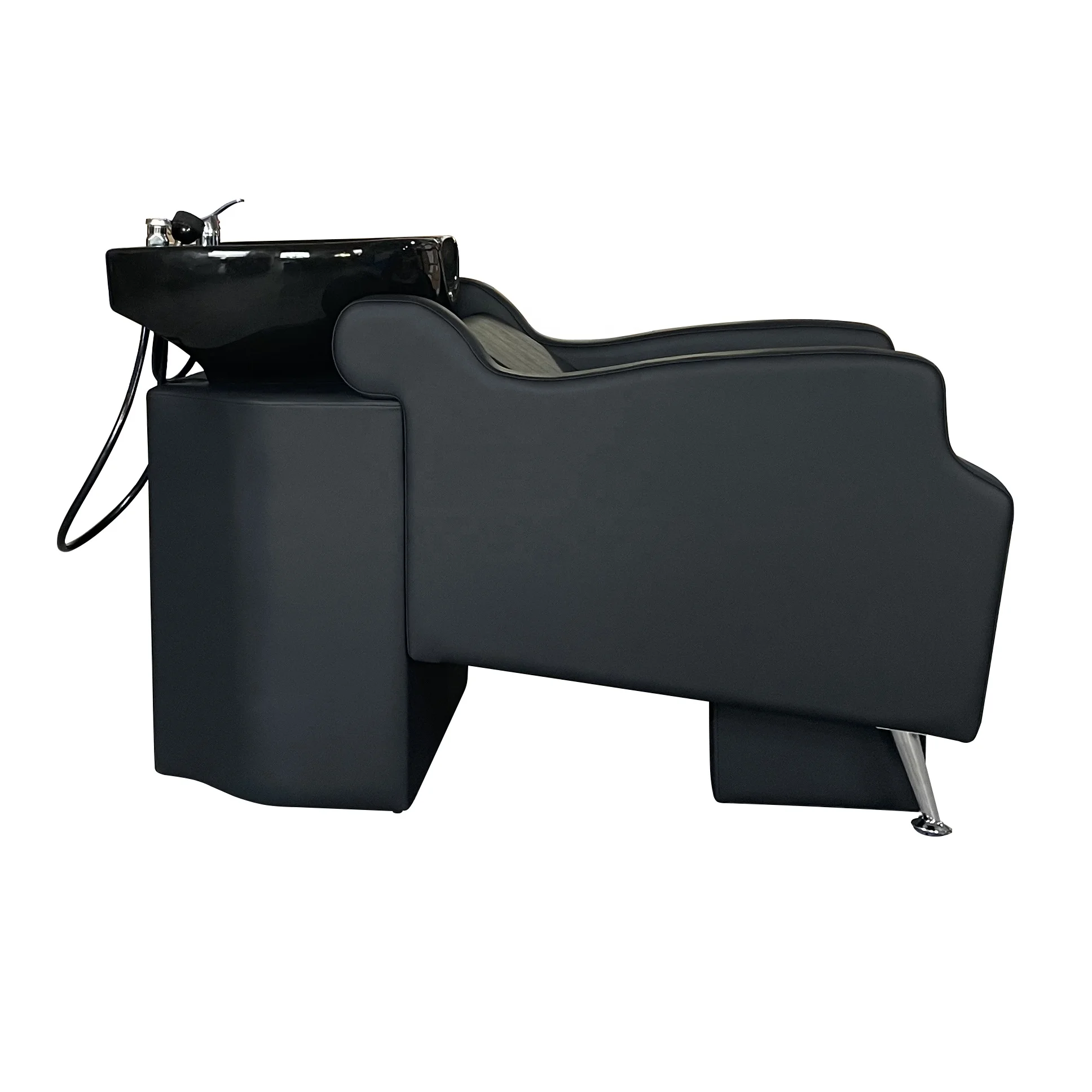 Economic Comfort Black Beauty Salon Barbershop Furniture Backwash Unit Head Wash Sink And Chair Hair Wash Shampoo Chairs