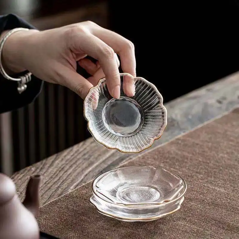 Exquisite handmade creative glass cup mat, high temperature resistant and heat insulation cup mat, Simple Japanese gold tea set