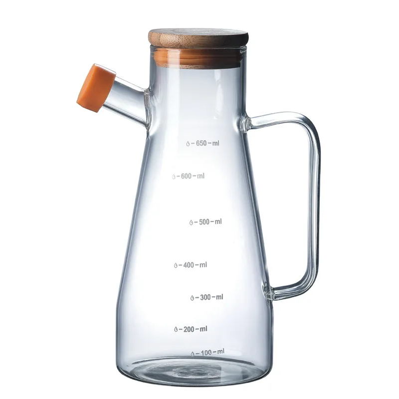 Kitchen Storage Transparent Glass Oil Bottle Heat-Resistant With Scale Handle Leak-Proof Sealing Soy Sauce Bottle Vinegar Bottle
