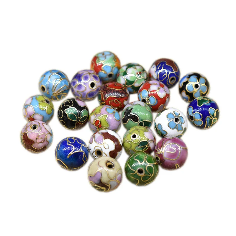 Cloisonne old beads DIY handmade age inventory 12mm copper tire wire pinching enamel loose bead