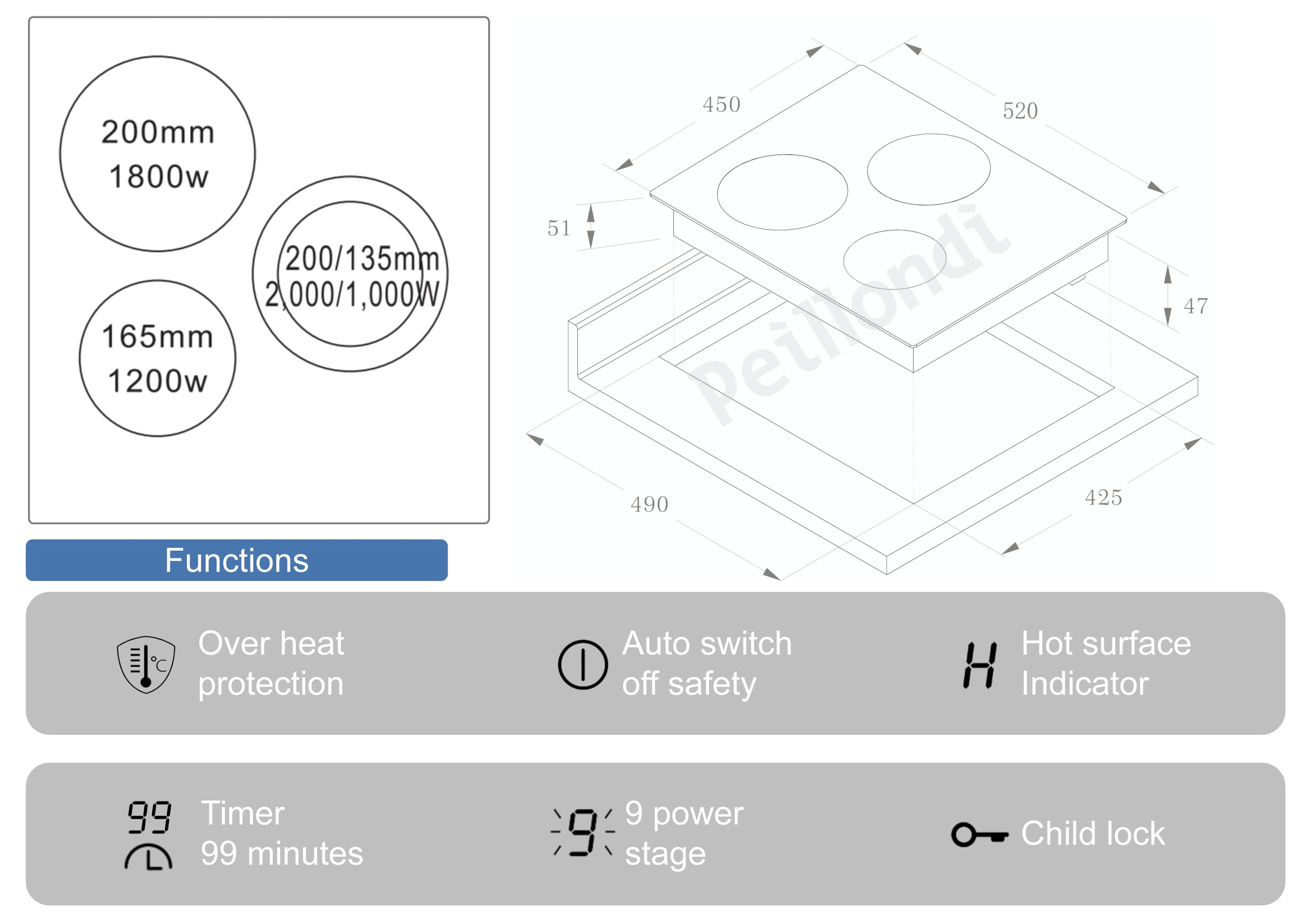 45 cm compact size vitro ceramic glass CE CB SAA Inmetro ROHS REACH  Built-in cooktop infrared hob electric cooker 3 burners