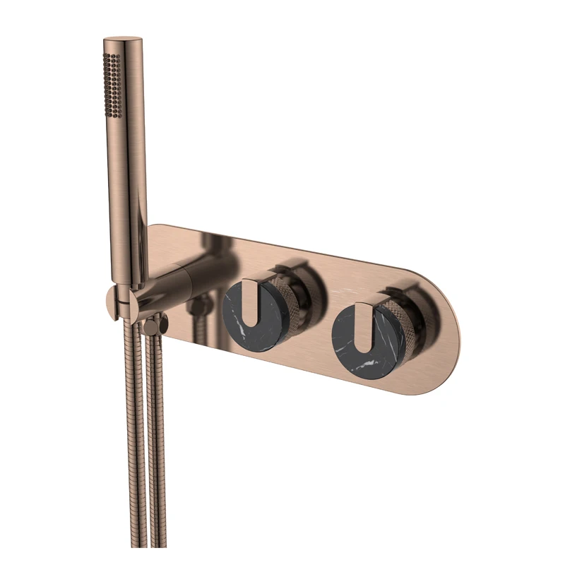 Аксессуары для ванной комнаты розовое золото матовая двойная ручка черный гранит настенный набор душа