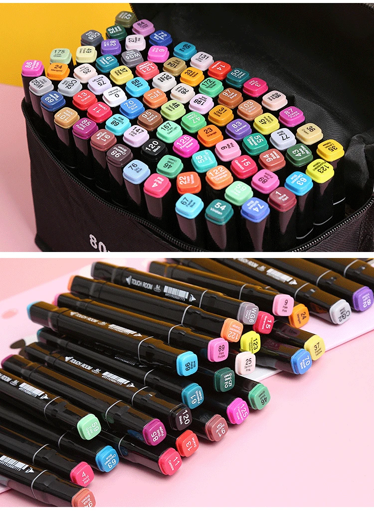 Different Colors Alcohol- Based Tip Dual Brush Marker Pen For Painting Coloring Sketching and Drawing