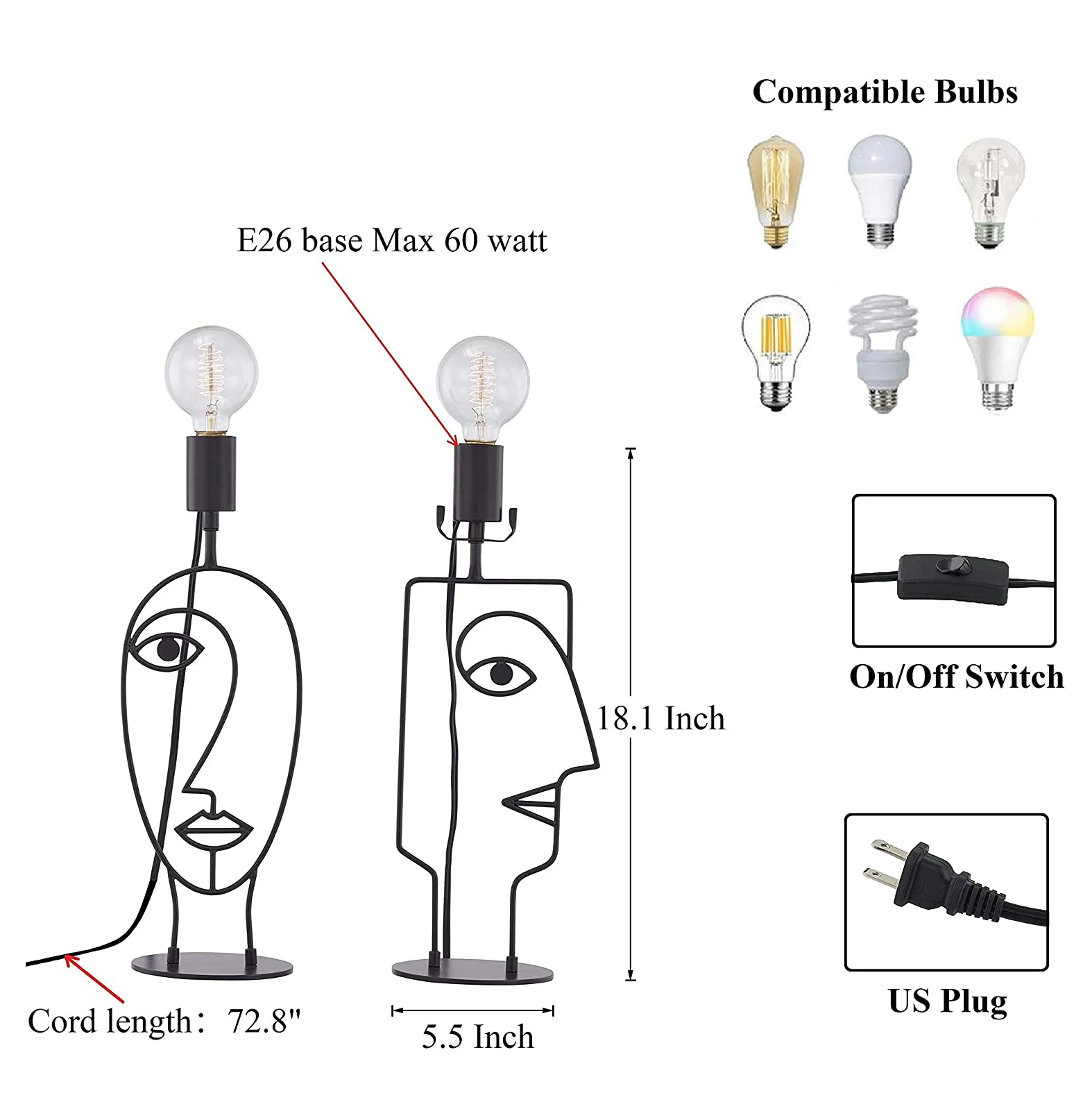 human face art table lamp