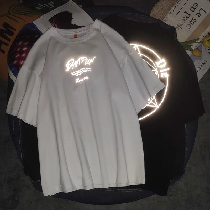 
Reflective Print Round Neck Oversized men hip hop graphic t shirts Shiny Star Design your own Logo t-shirt hip hop 