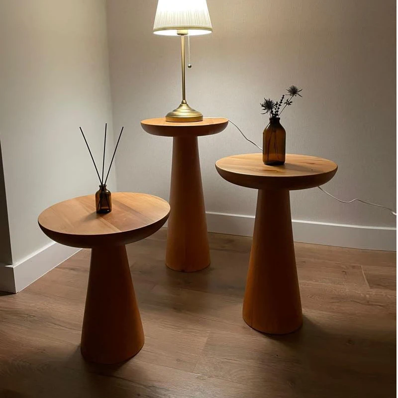 Luxury Modern Living Room Furniture Table Natural Oak Deluxe Round Plinth Wood Coffee Tables