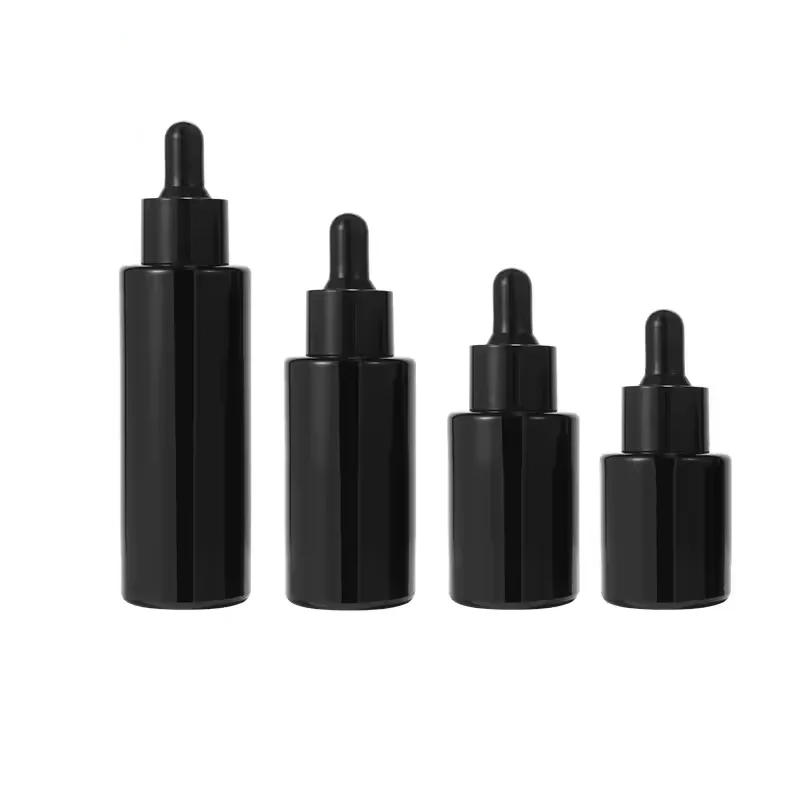 20ml 30ml 40ml 60ml Black Flat Shoulder Glass Essential Oil Dropper Bottle Serum Bottle Small Moq For Hair Oil Essential Oil