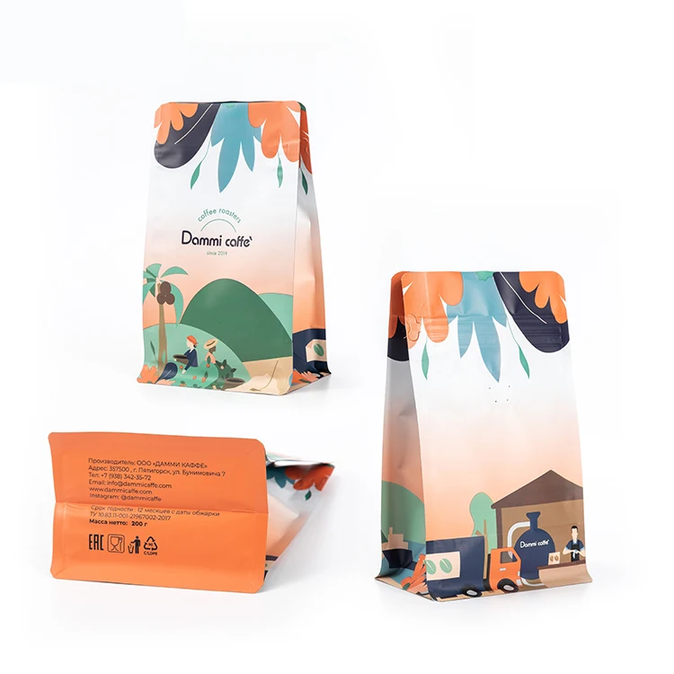 Ecocoffee Resealable Biodegradable Zip Lock Packing Coffee Bags Pouch Wholesale One Way Degassing Valve