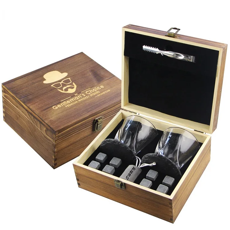 Камни для виски стеклянный подарочный набор деревянная коробка 2 больших хрустальных стакана питья 8 гранитных камней ледяные камни идеальный подарок