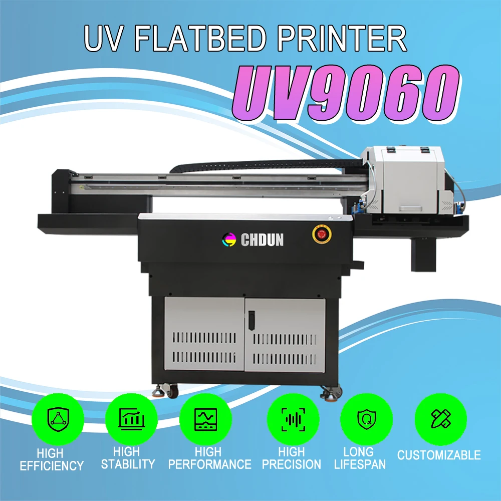 9060 UV Flatbed Printer With 2-3 XP600 Printheads Automatic media height detecting system Souvenir Printing Machine