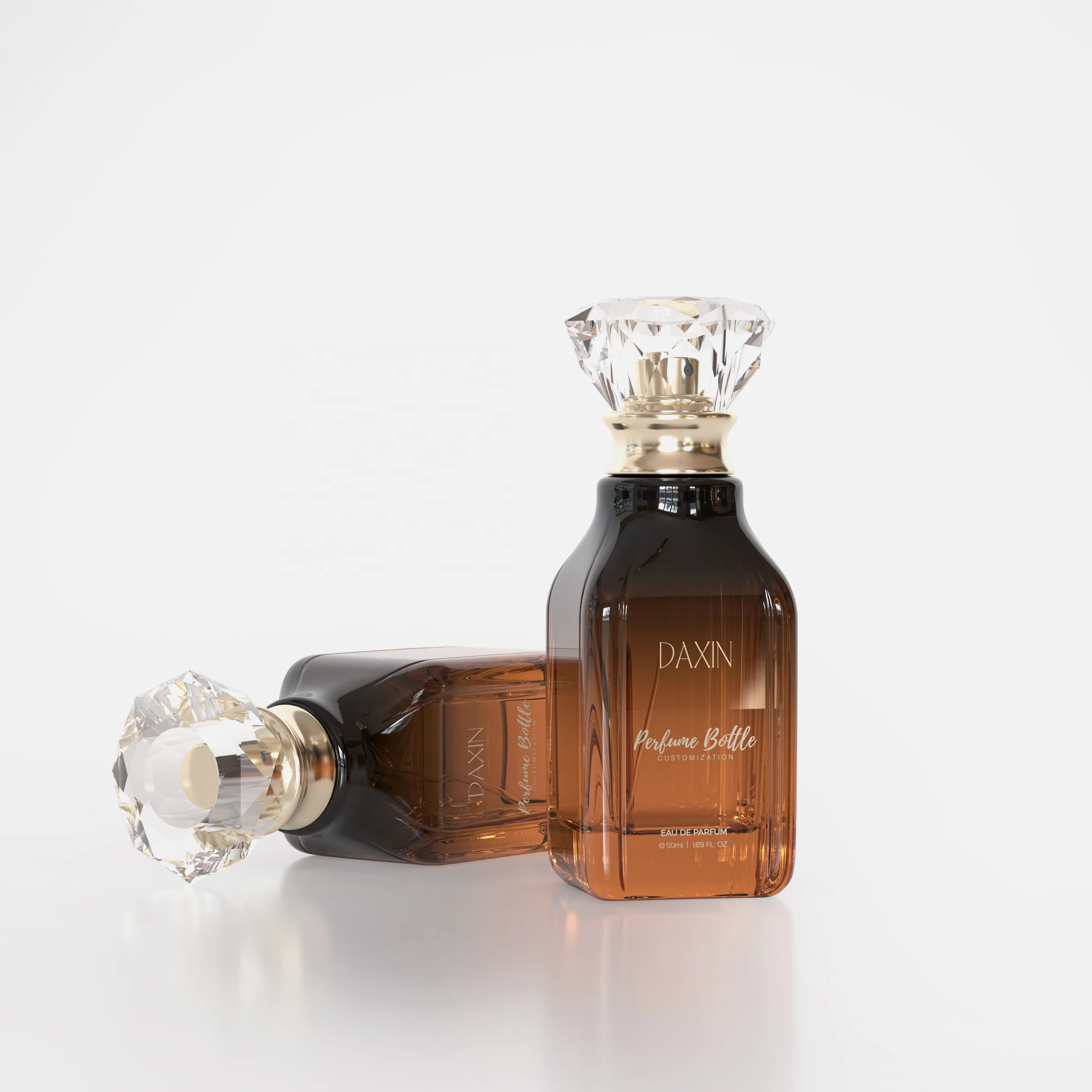 Design your own perfume bottle 50 ml square perfume bottle custom gradient black green / amber / white perfume glass bottle