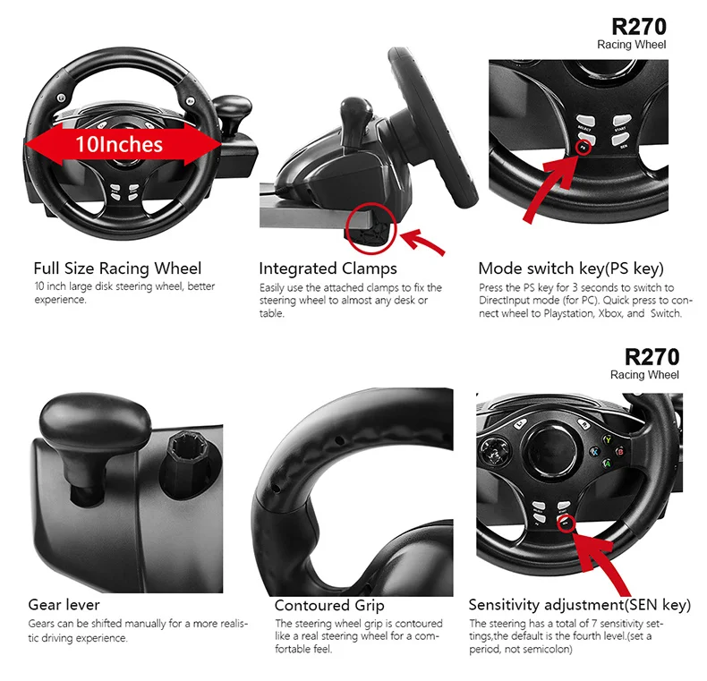 
China Factory 7 IN 1 For PS4 270 Degrees Racing Car Steering Wheel 