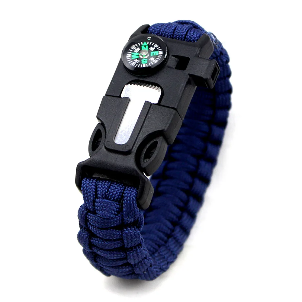 Multi functional paracord bracelet with flint magnesium bar compass survival whistle and 7 inner  parachute rope