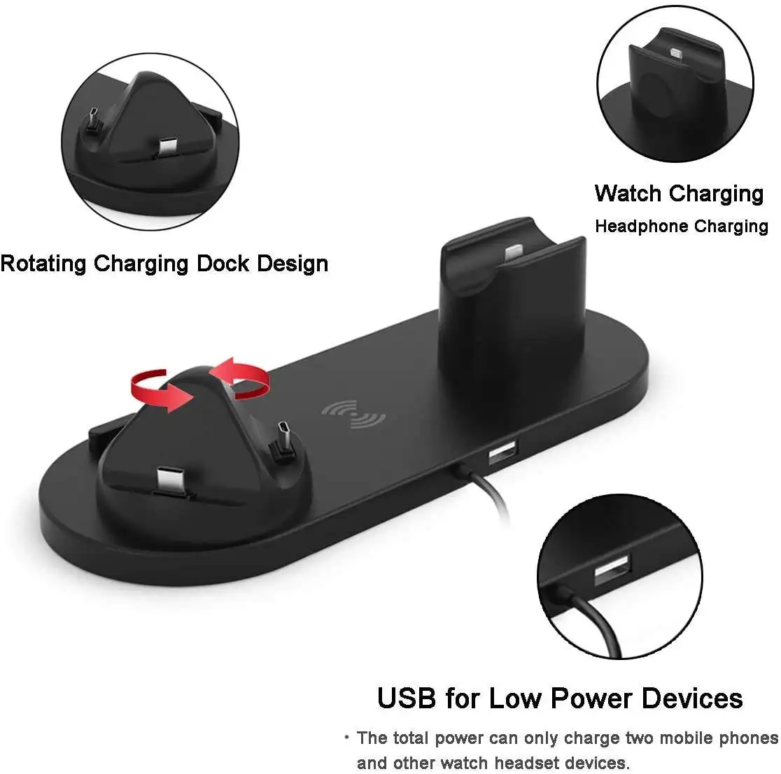 Hot Style Wireless Phone Charger  Charging Station Qi 15w Fast 6 in 1 Wireless Charge For Samsung