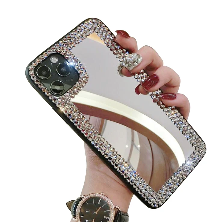 Women Mack Up Glitter Diamond Glass Designer Protective Mirror Fashion Acrylic Bling Luxury Phone Cases for iphone 11 12 13