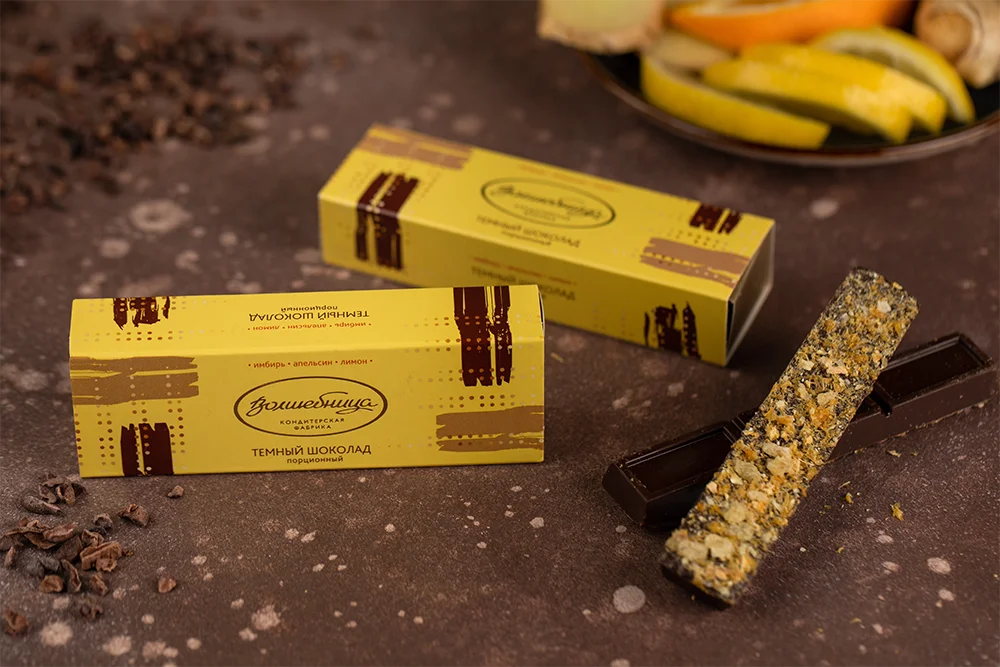 
Volshebnitsa Dark portioned chocolate with toppings (ginger, orange, lemon) 
