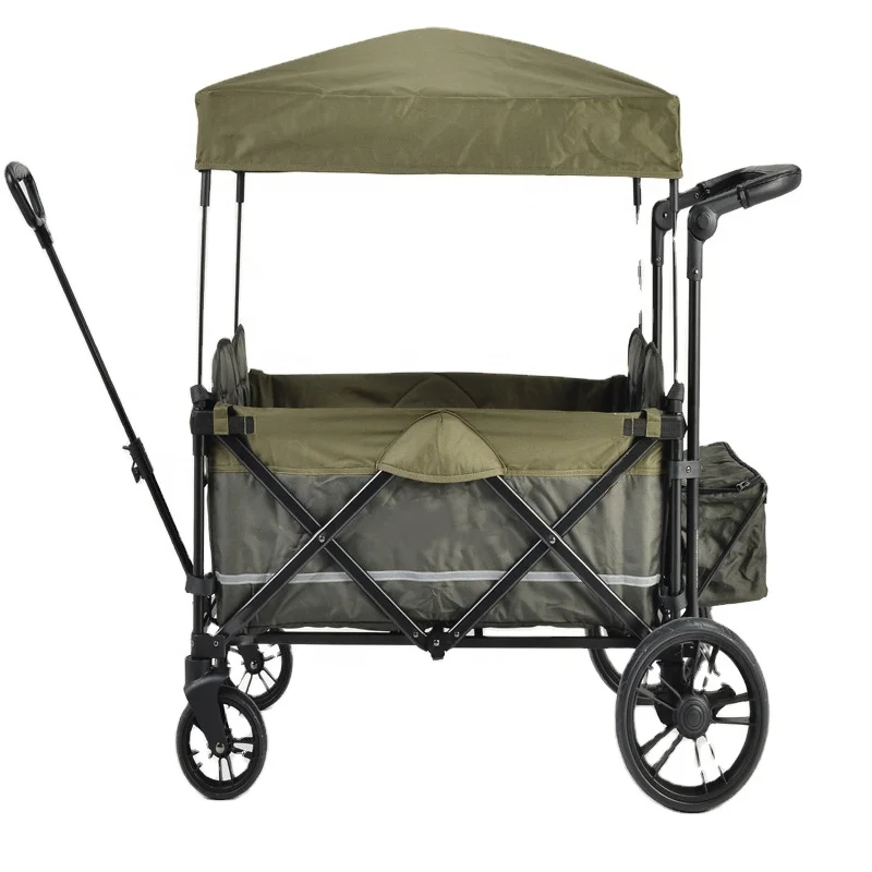 wholesale folding 4 wheels wagon trolley for toddlers/outdoor beach kids foldable wagon with cover/baby utility wagon with brake
