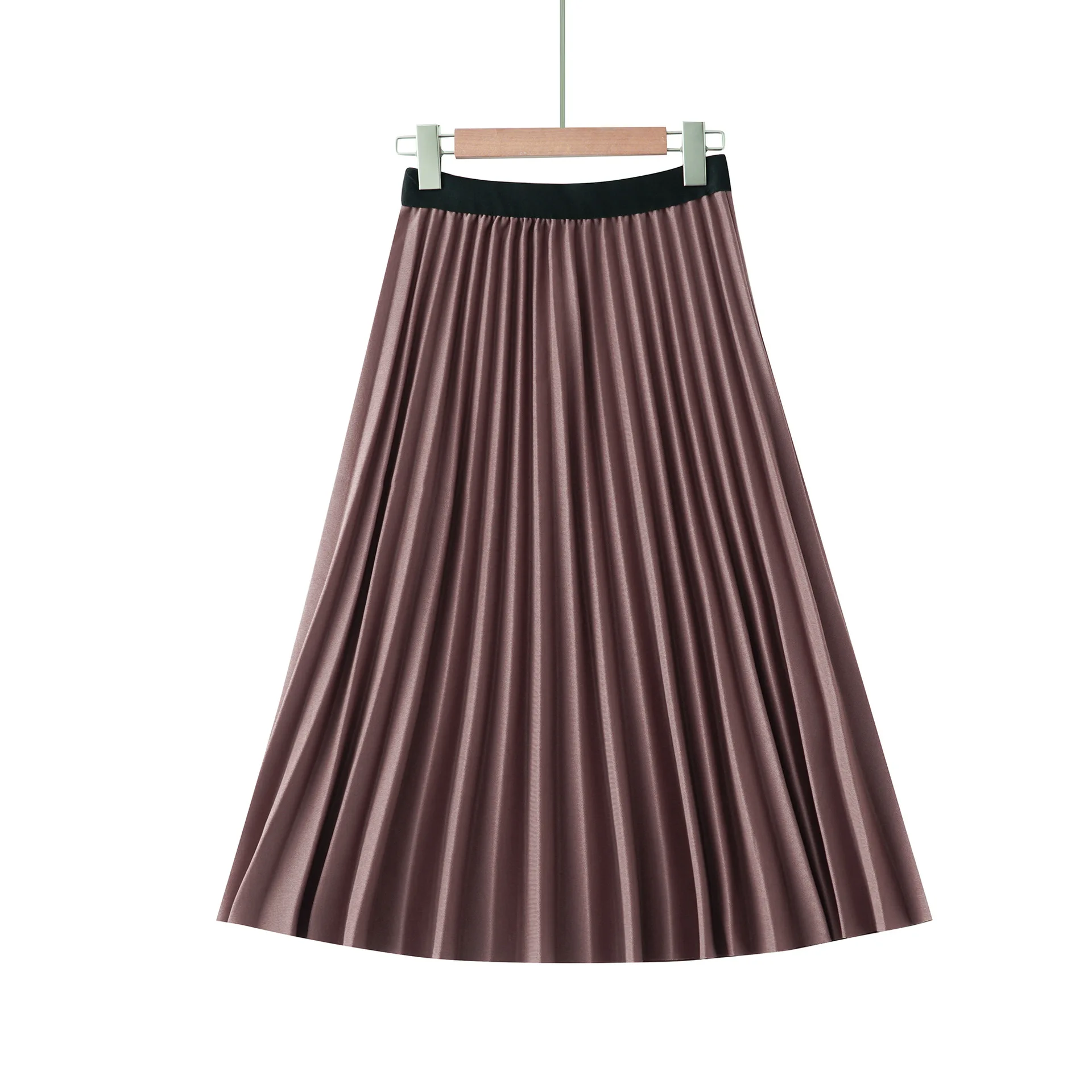 
autumn elastic waist long skirt pattern poly high waisted bandage A line knee length pleated skirt women 