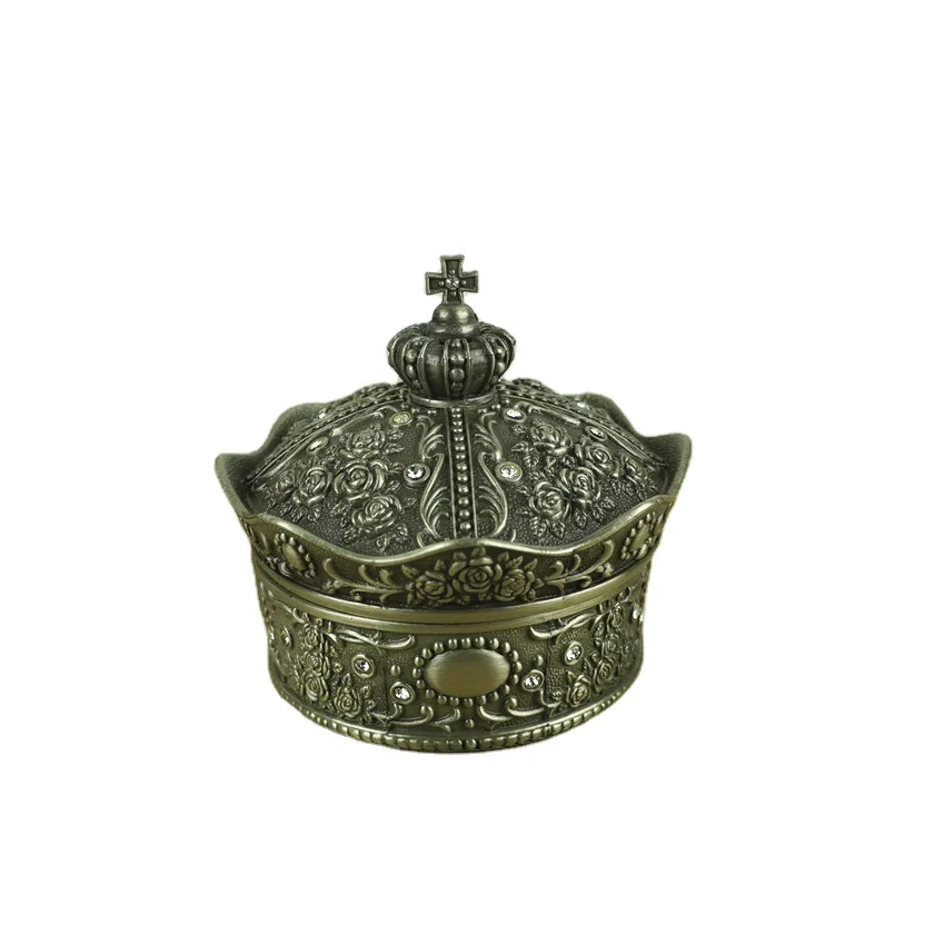 metal rose flower princess zinc alloy made crown antique trinket jewelry box for home decoration use