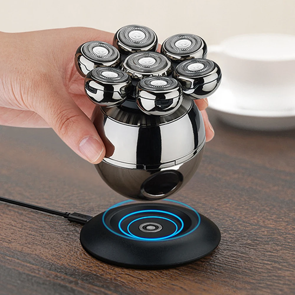 2021new design waterproof digital lcd display electric  7heads rotatory men shaver for bald