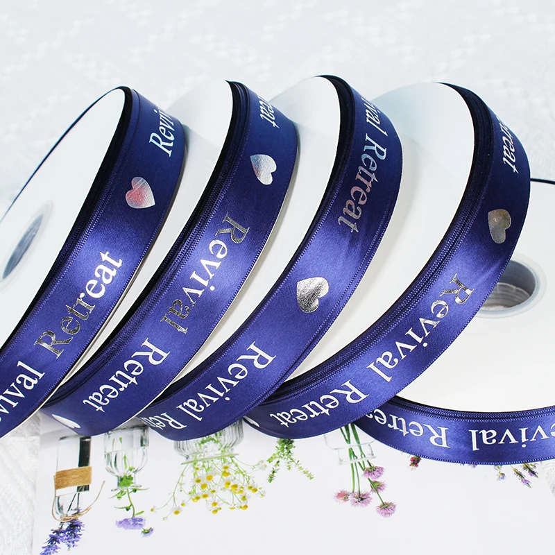Factory wholesale ribbon logo ribbon silk satin printed custom ribbon roll