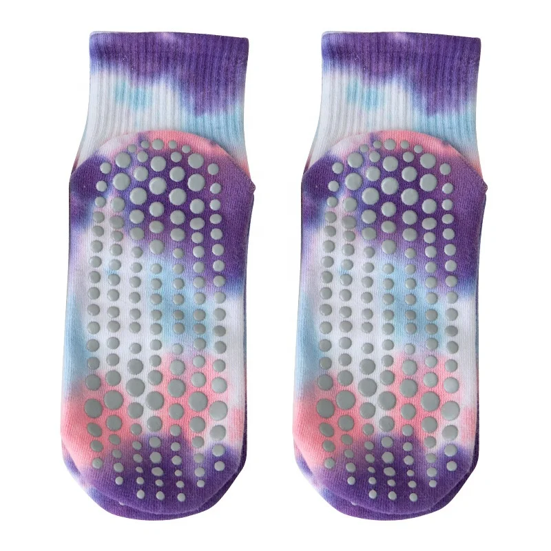Women Non Slip Grip Yoga Cotton Socks Tie Dyed Colorful Short Ankle Socks Anti Slip Sport Fitness Spring Wear Low Cut Socks
