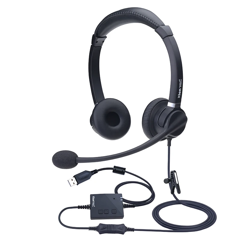 Hion FOR900DQD Call center wearing USB active noise reduction bilateral headset computer network call headset leather case