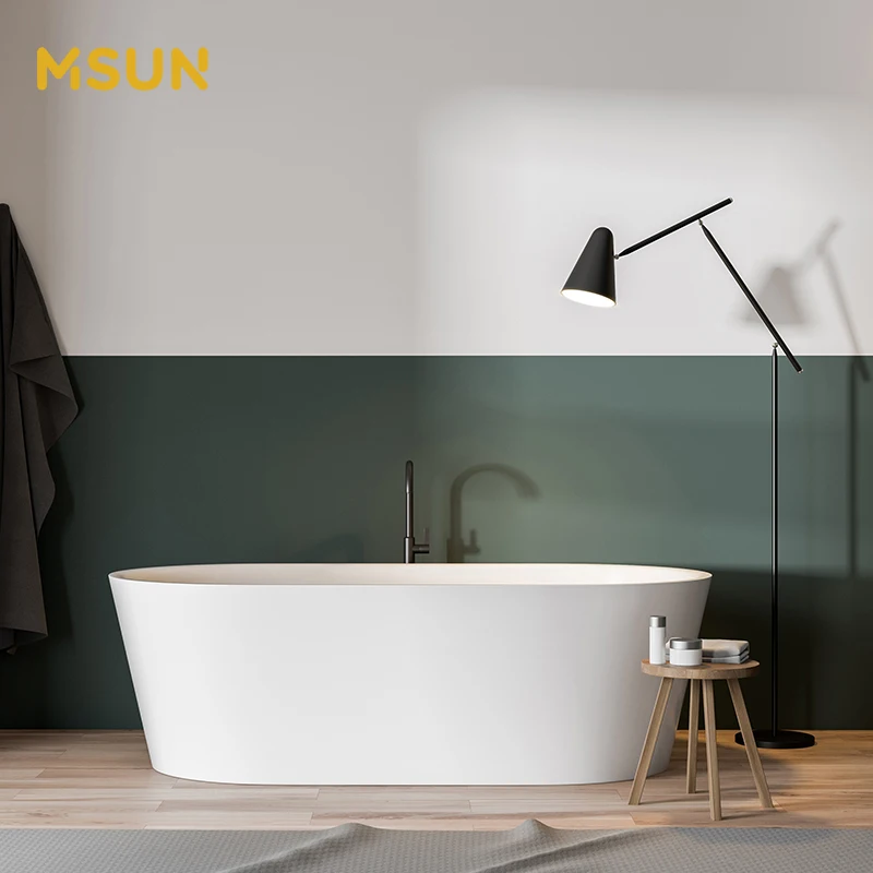 MSUN B070 Freestanding round design Bathtub Matte Bathroom Bathtubs Solid Surface Stone Bath tub