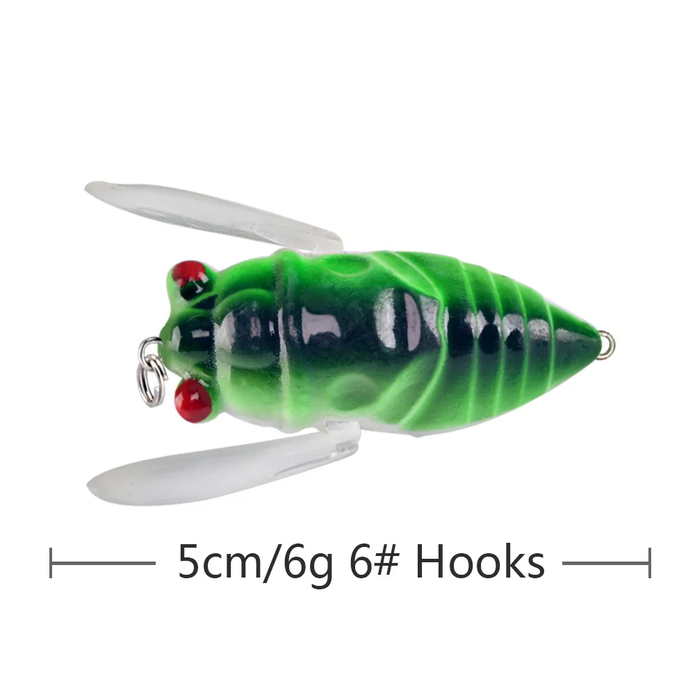 TOPRIGHT P1048 50mm 6g Cicada Lifelike Topwater Fishing Lures Popper Topwater Lure For Bass Hard Plastic Bass Fishing Lure