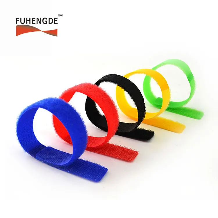 Fucheng Hook and Loop Cable Ties Adjustable Cord Ties Cable Strip Colorful Reusable  Fastening Tape With Logo Custom