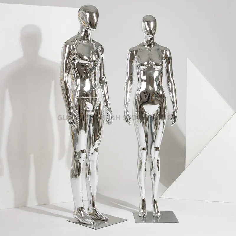 Silver chrome male full body mannequin luxury giant mannequin for display clothing plastic boutique dummy female mannequins