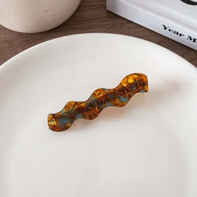 6.5CM Wholesale Trendy Simple Vintage Girls Hair Accessories Clips Wave Shape Color Acetate Metal Hair Clip For Women