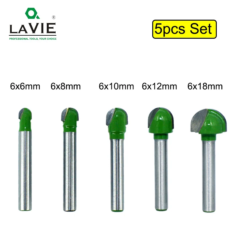 НАБОР КОНЦЕВЫХ ФРЕЗ LAVIE MC06002, комплект из 5 или 4 твердосплавных насадок с хвостовиком 6 мм, для ЧПУ