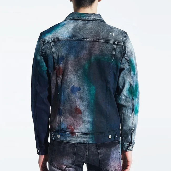 OEM high quality men jeans jacket usa street graffiti paint mens jackets outerwear