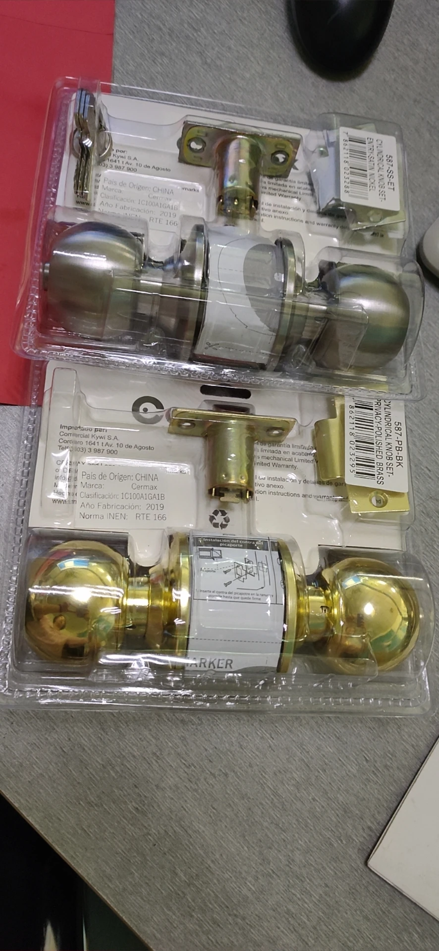 Passage function cylindrical knob door lock, Hyland OEM High quality 587PB PS polished brass, double side round ball door lock