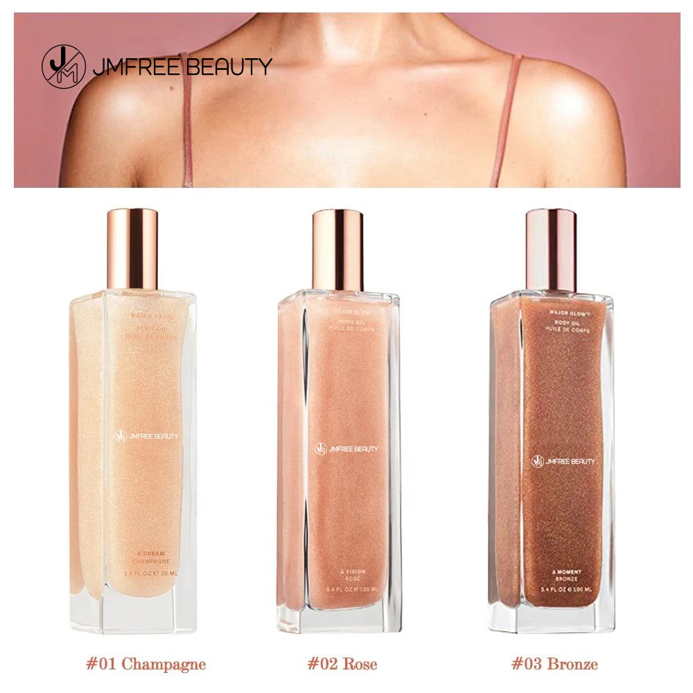 JMFREE Private Label Custom Highlighter Makeup Liquid Glitter Shimmer Bronze Dry Oil Body Shimmer Oil