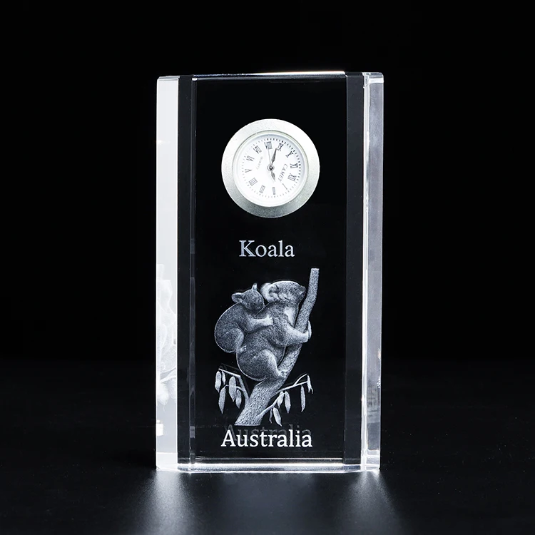 Elegant Office Gifts Service 3d Etched Desktop Crystal Glass Clock