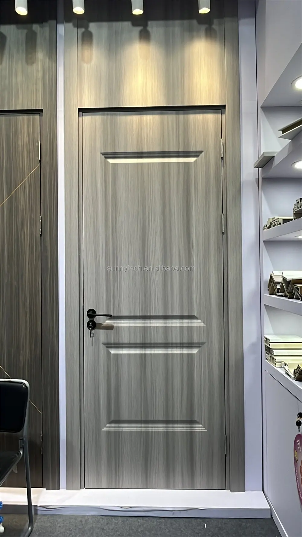 High Quality Modern Design WPC Skin Door with Waterproof PVC Wood Cost-Effective Soundproof Interior Use PU Foam Door Skins