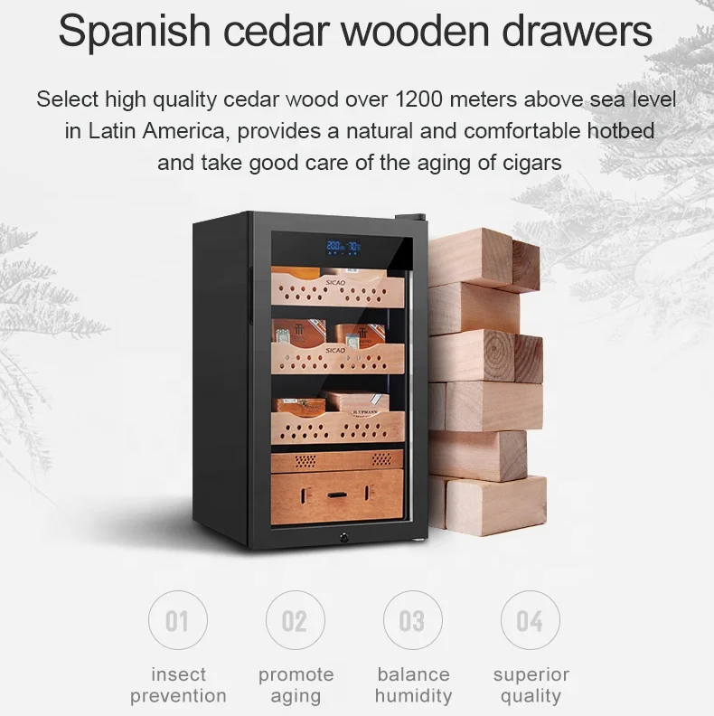 
Exquisite Wooden Aluminium Electric Refrigirated Mini Small 500 Cigar Humidor With Cedar Wood 