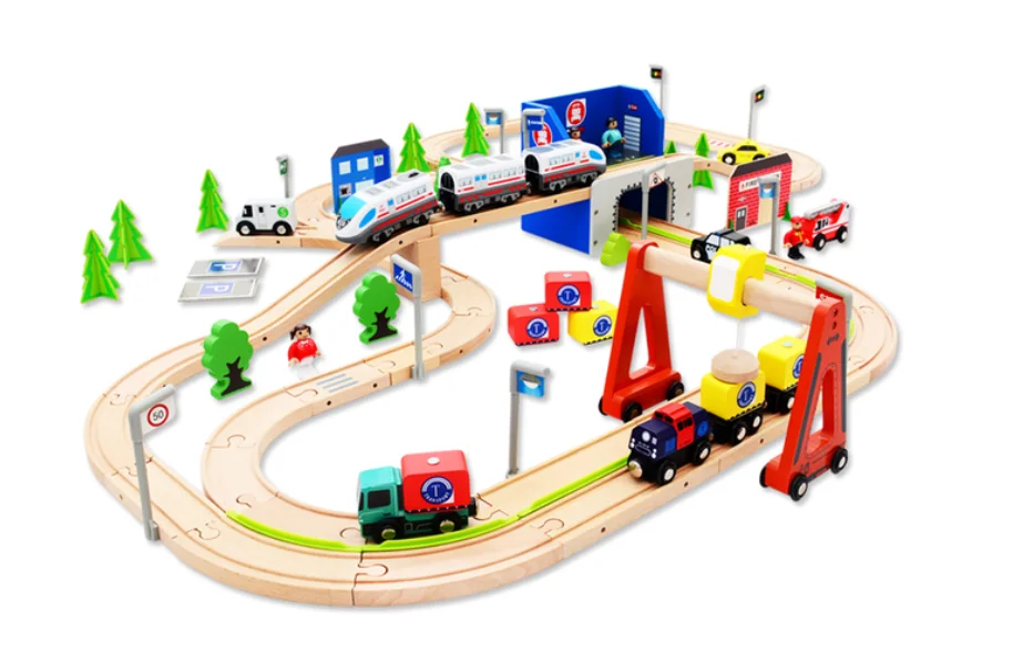 Factory Wholesale Price  STEM Learning Educational Coding Toy Wooden Train Track Slot Toy