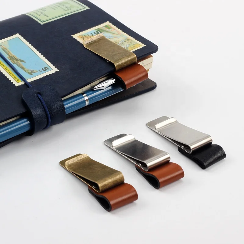 Hot Sale Pen Loop Holder Notebooks Pen Sleeve PU Leather Pen Loop with Stainless Steel Personalized