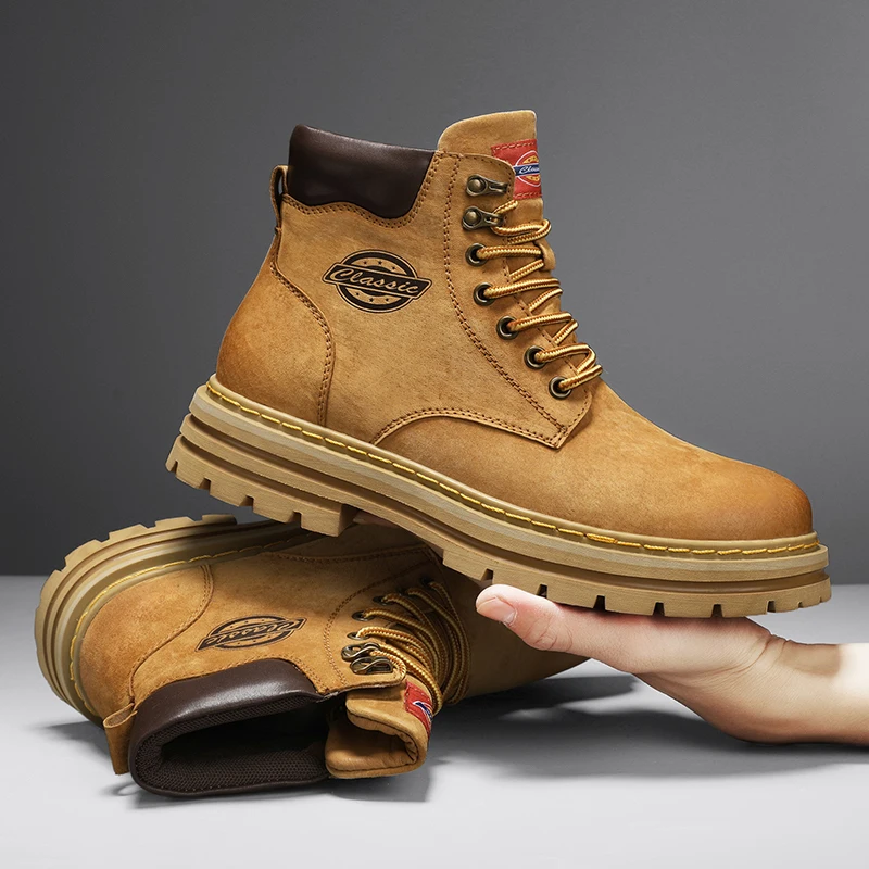 Accept OEM In Ready Stock Handmade Pure Real Genuine Leather High Top Waterproof Men Outdoor Snow Winter Boots