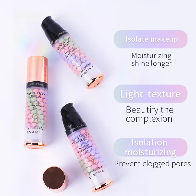 Factory price natural plant based makeup tricolor rainbow oil control whitening foundation makeup base primer