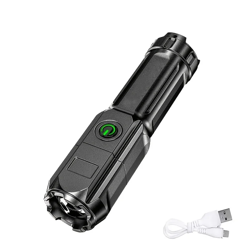 LED Flashlight Zoomable ABS Torch Light Portable USB Rechargeable Waterproof Flash Light
