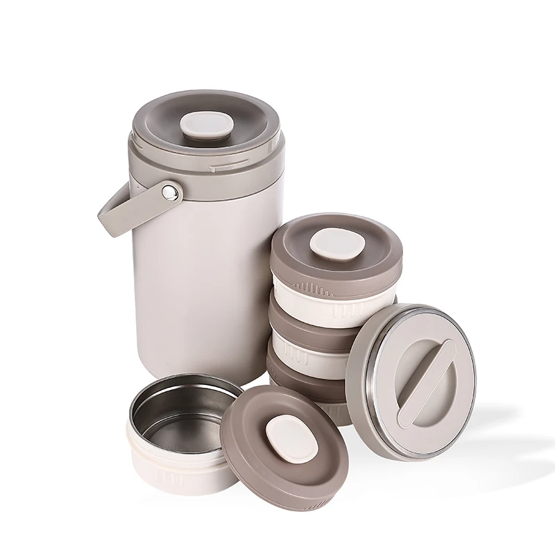 Stackable Take Away Metal Tiffin Carrier 4 Layers Stainless Steel Thermal Food Container Insulated Lunch Box with Handle