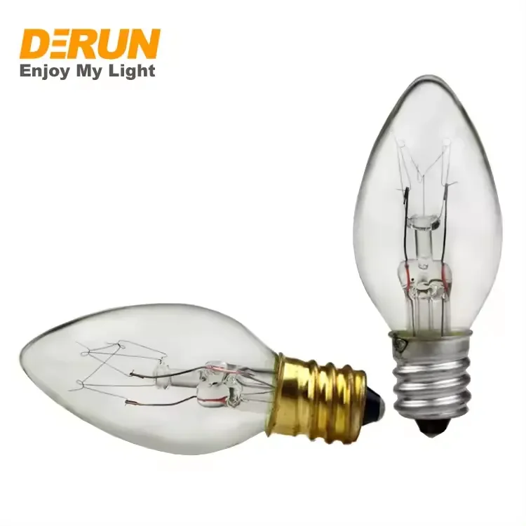 C7 E12 E14 Base Clear Decorative Light Candle Shape Bulb Salt Lamp Incandescent Christmas Decoration Light Bulbs , INC-C7