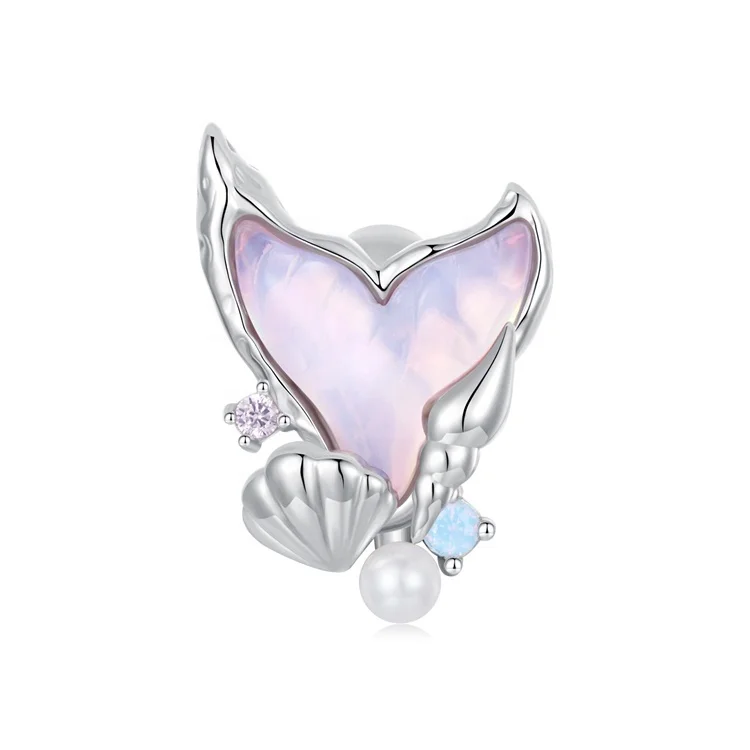 Youchuang custom fishtail pink diy pearl gemstone charm summer bling 925 silver luxury bracelet beads charms for jewelry making