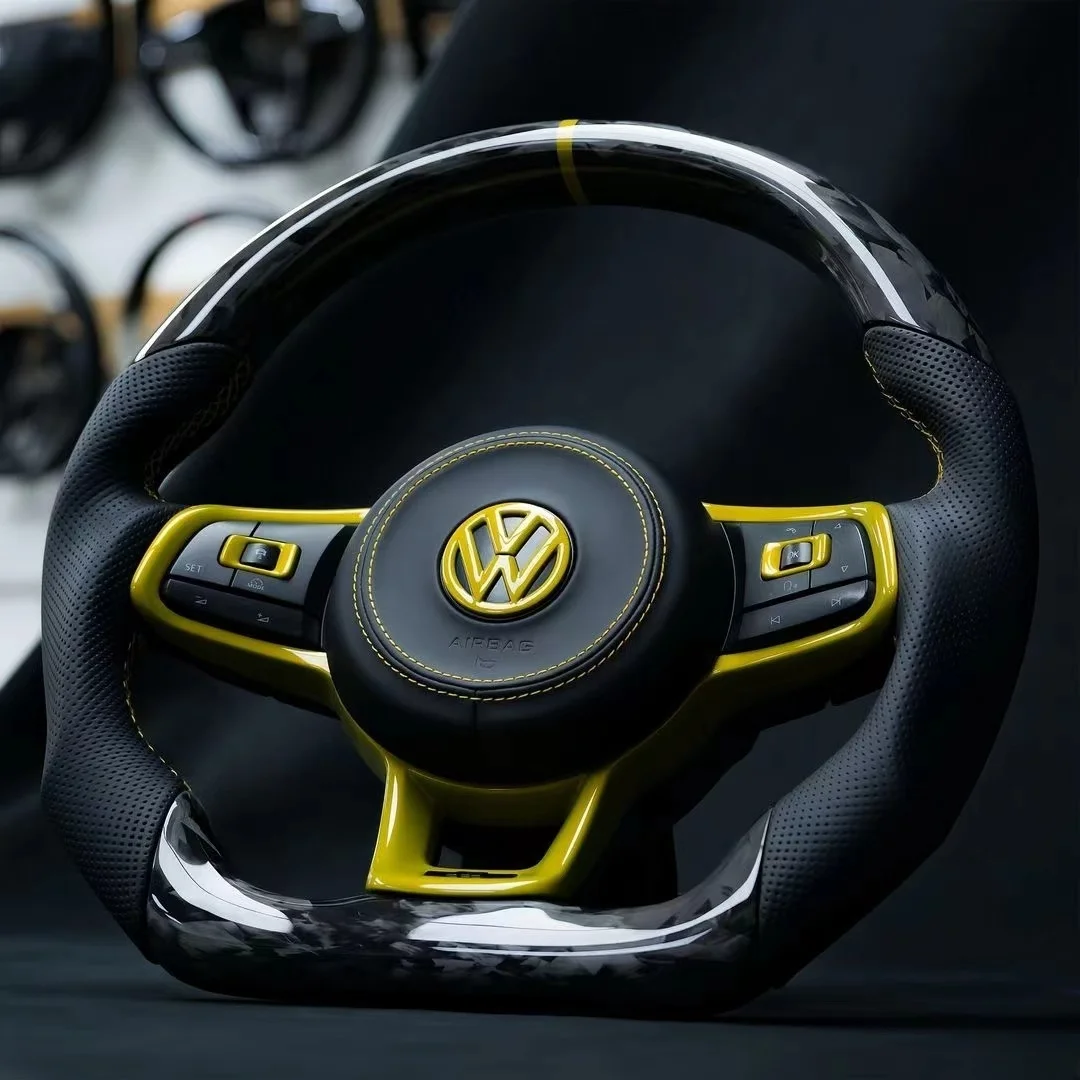 With Carbon Paddle Half Leather Carbon Fiber Steering Wheel for Volkswagen VW Polo Golf R 6 7 8 MK6 MK7 GTi Passat B7 B8 Jetta